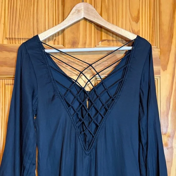 Free People Black Long Sleeve Dress with Lattice Back - Picture 10 of 13
